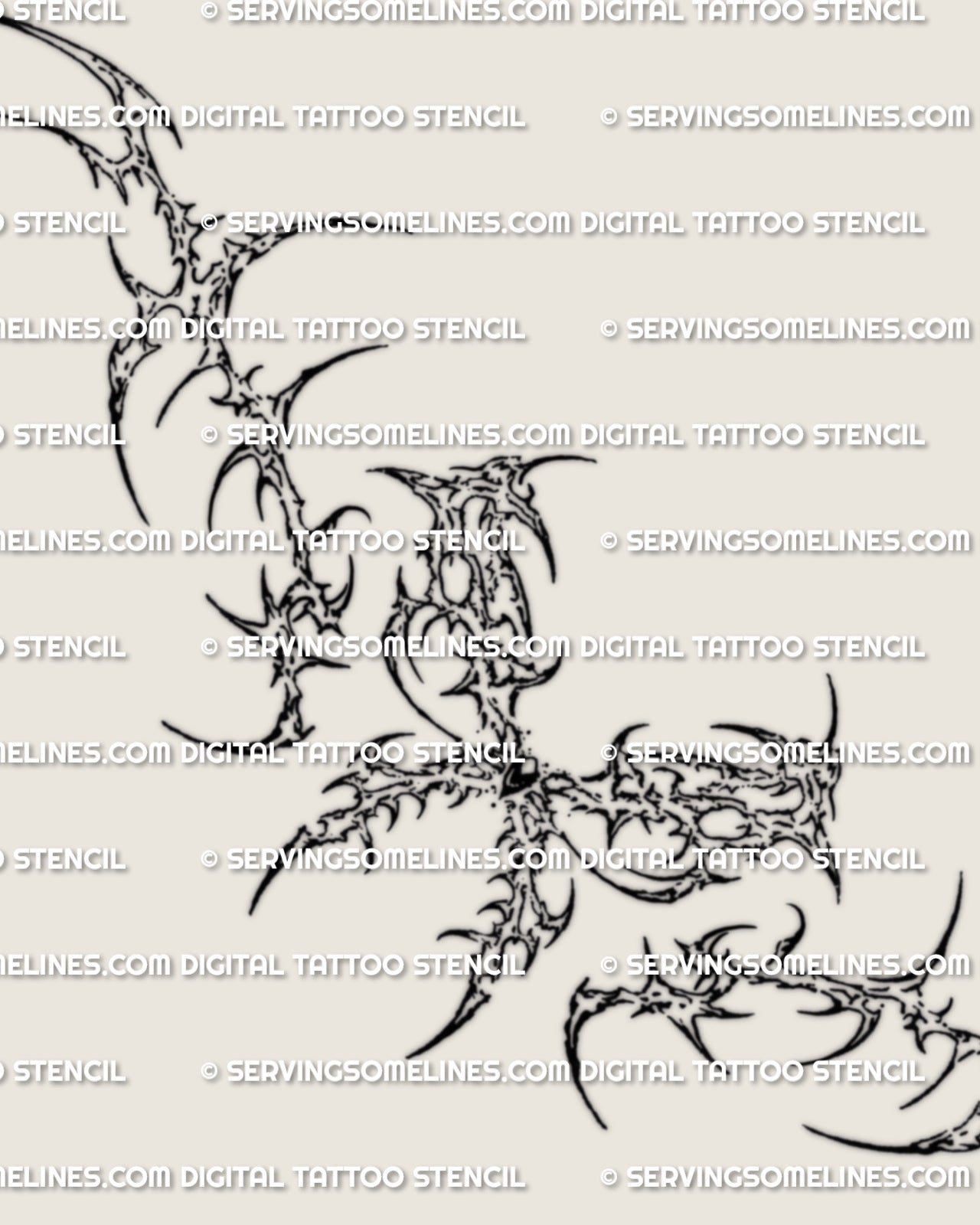 Cyber bow tattoo stencil design with ribbon shaped center, pointed sigil edges, and lower back placement intent