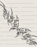 Full design view of a cyber butterfly lower back tattoo stencil, with sharp wing structure and a wide waist spread.