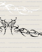 Butterfly underbust tattoo stencil design in cybersigilism and neotribal style, drawn for clean digital tattoo transfer.