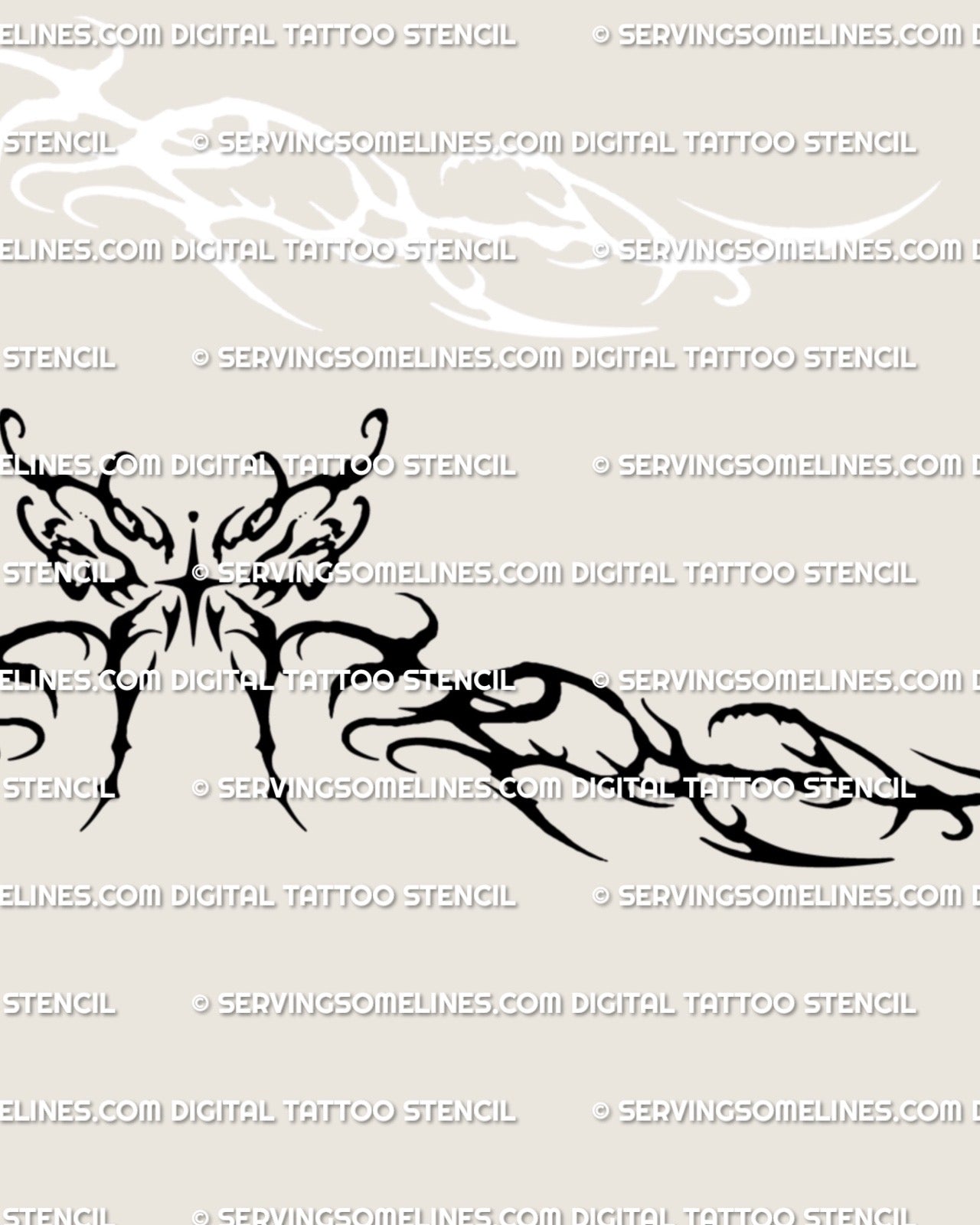 Butterfly underbust tattoo stencil design in cybersigilism and neotribal style, drawn for clean digital tattoo transfer.