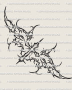 Cyber cross tramp stamp tattoo design with a centered cross, symmetrical lower back shape, and waist-hugging framing