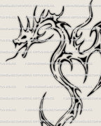 Detailed cyber tribal dragon tattoo stencil with smooth wings and minimal tail shape, modern blackwork line art shown as digital download. 