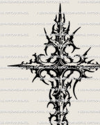 Blackwork Neotribal Cross Tattoo Stencil, Gothic High Contrast Design