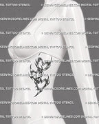 Cyber heart chain tattoo stencil shown on women’s ribs with vertical linked hearts and spiky metallic details