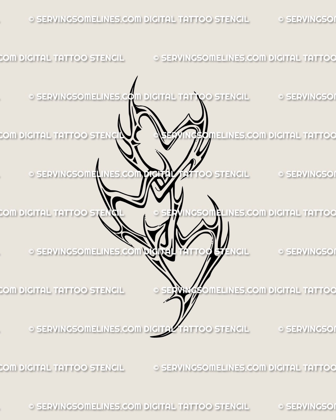 Cyber heart link tattoo design, ornamental chain heart outline in futuristic neotribal linework, clean symmetrical digital stencil.