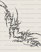 Heart lower back tattoo stencil design with spiky cyber sigil lines, pointed side extensions, and dark abstract style