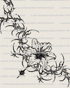 Cyber lily tattoo stencil design with detailed flower center, pointed sigil framing, and lower back placement intent