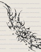Cyber lotus tattoo stencil design with layered flower center, pointed sigil detail, and lower back placement intent