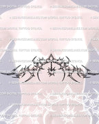 feminine underbust tattoo stencil with cyber ornamental and neotribal linework shown on chest framing placement