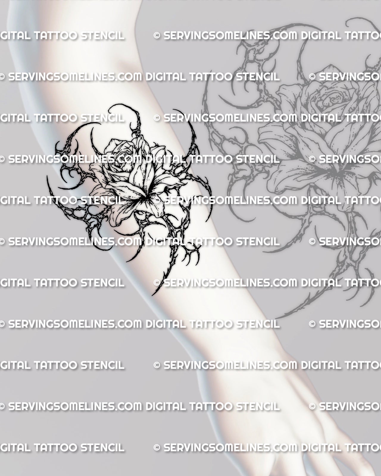 Cyber rose head tattoo shown on forearm placement with a single bloom and clean compact framing