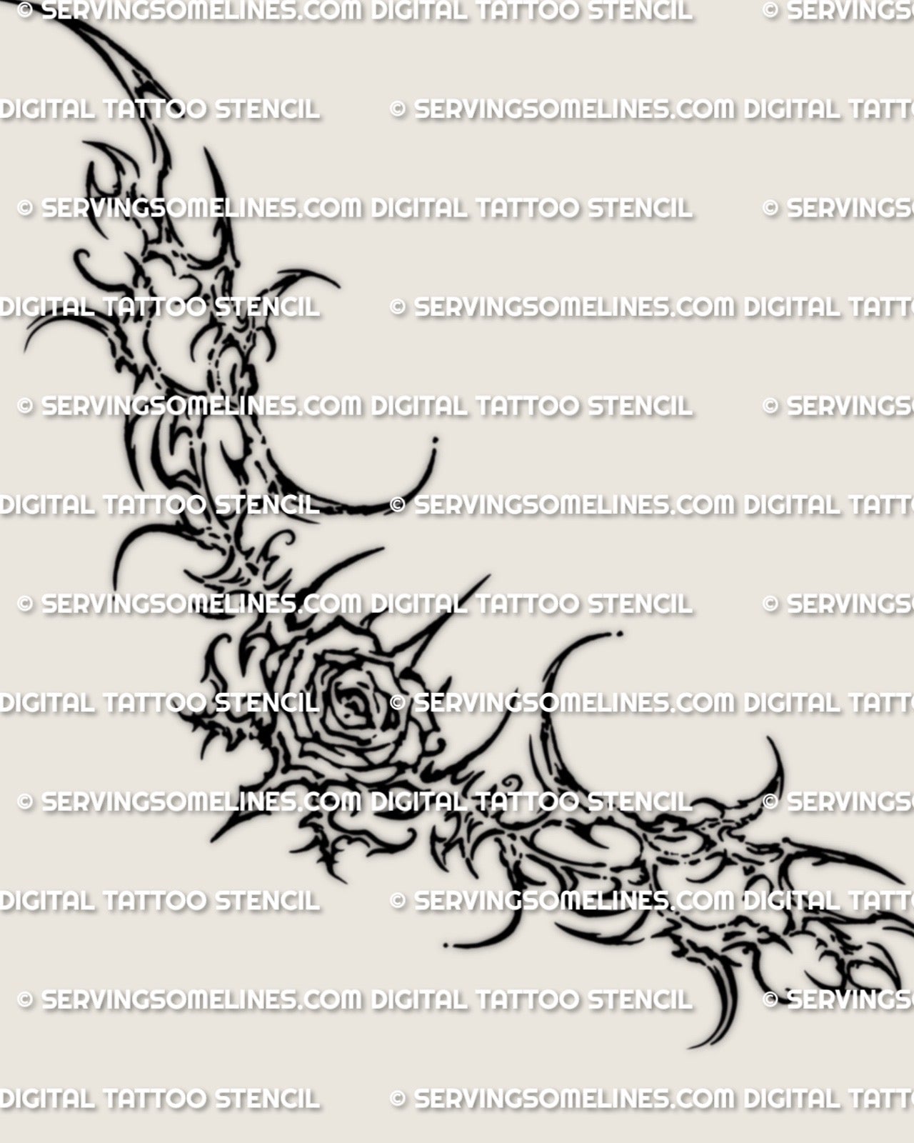 Cyber rose lower back tattoo design download with a centered rose and mirrored cyber side framing