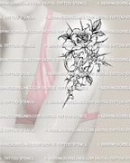 Cyber rose tattoo shown on feminine arm placement with a readable bloom and dark ornamental flow