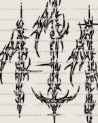 Close view of cyber sigil 111 number tattoo stencil, crisp line breaks and pointed accents, digital stencil download with printable tattoo design files.