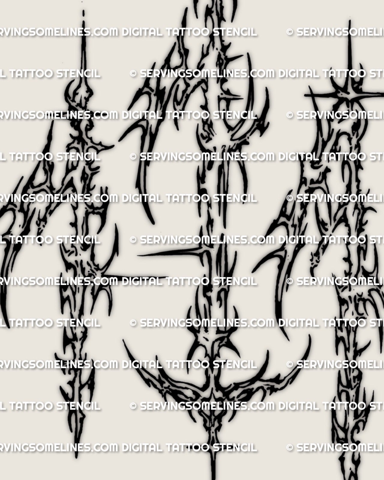 Close view of cyber sigil 111 number tattoo stencil, crisp line breaks and pointed accents, digital stencil download with printable tattoo design files.