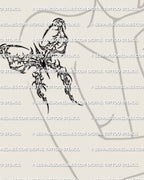 Cyber sigil bow stencil shown on womens upper arm placement preview, sharp emblem tattoo design download.