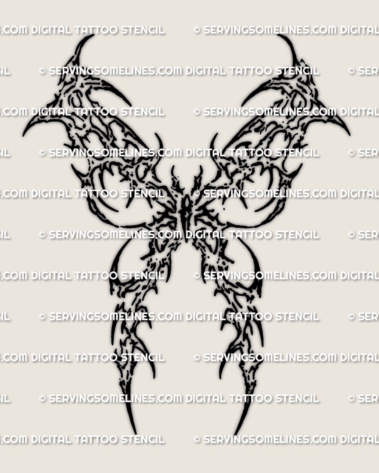 Cyber sigil butterfly stencil printable download, abstract butterfly tattoo design with sharp wing structure and clean files.
