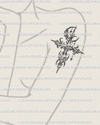 Cyber sigil cross tattoo stencil shown on women’s arm placement, simple moon cross design with modern linework style.