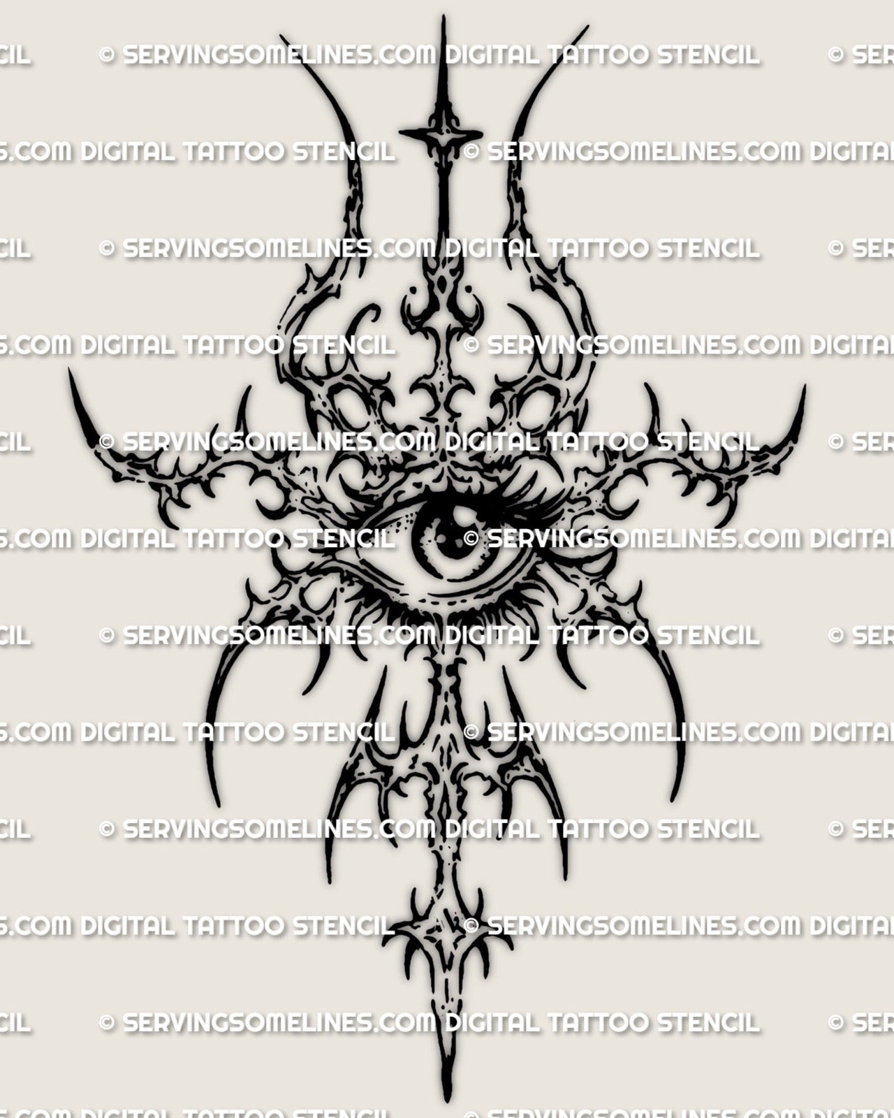 Cyber sigil eye emblem stencil printable download, centered symbolic eye design with sharp linework and clean files.