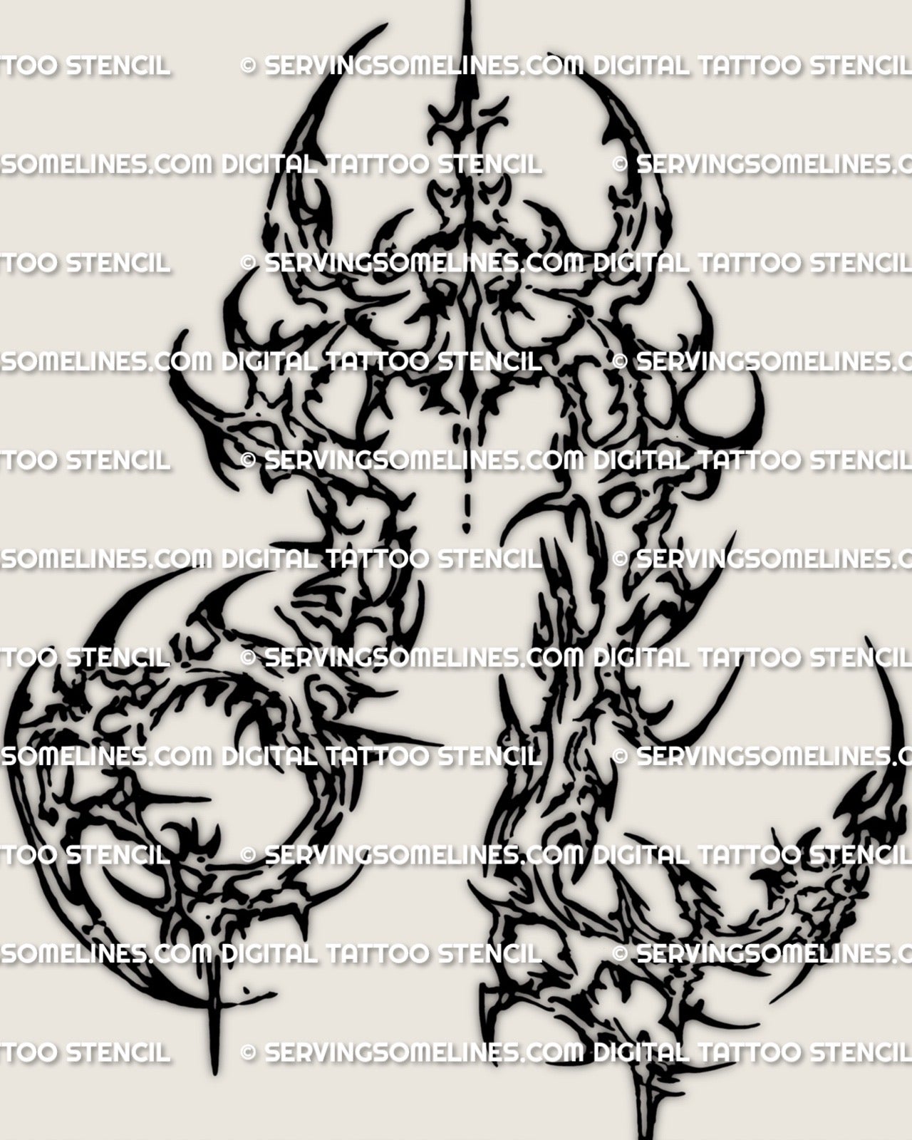 Cyber sigil Leo symbol tattoo stencil, zodiac Leo sign glyph design as a digital download, high resolution PNG JPG PDF for tattoo transfer.