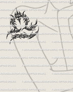 Cybersigilism Libra zodiac tattoo stencil file displayed on women’s upper arm placement, crisp Libra sign glyph linework.