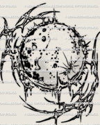 Cyber sigil moon stencil close detail, full moon tattoo design with sharp framing and printable stencil files.