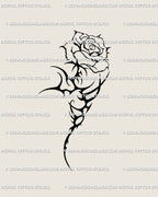Cyber sigil rose tattoo stencil with neotribal thorn stem and gothic floral detail, digital download for alternative rose tattoo design.
