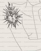 Cyber sigil sacred heart tattoo stencil shown on women’s upper arm placement preview, instant files
