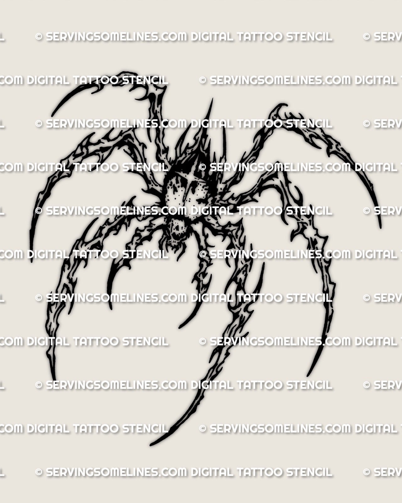 Cyber sigil spider stencil file, gothic arachnid tattoo design download, clean line breaks for crisp stencil printing