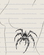 Cybersigilism spider stencil displayed on side breast placement example, edgy arachnid tattoo design, printable download