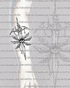 Cyber sigil sword tattoo stencil shown on forearm placement with winged eye detail and vertical gothic blade