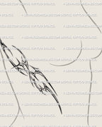 cyber sigil rib tattoo stencil on a woman showing symmetrical side rib placement with neotribal shapes contouring the waist curve