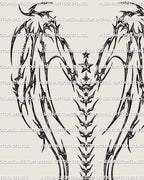 cyber sigil wings tattoo stencil with star and sigil spine chain, futuristic back tattoo design ready for stencil print in cybersigilism style