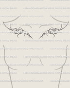 Feminine cyber sigilism collarbone tattoo design with smooth ornamental tribal linework displayed across both shoulders for women. 