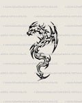 Digital tattoo stencil of cyber sigilism dragon design, abstract flame-like tribal shape displayed on neutral background preview.