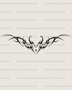 Heart cyber sigilism tattoo stencil, futuristic ornamental blackwork heart with horns and spiked flames and a sparkle element.