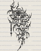 Cyber sigilism peony tattoo stencil printable design file, crisp linework floral tattoo stencil download