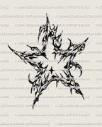 Cyber sigilism star tattoo, cybersigilism stencil design, single five point star with flowing interior cuts, crisp outline