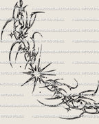 Cyber star chest tattoo stencil design with a sternum-centered starburst, pointed cyber framing, and chest-piece silhouette