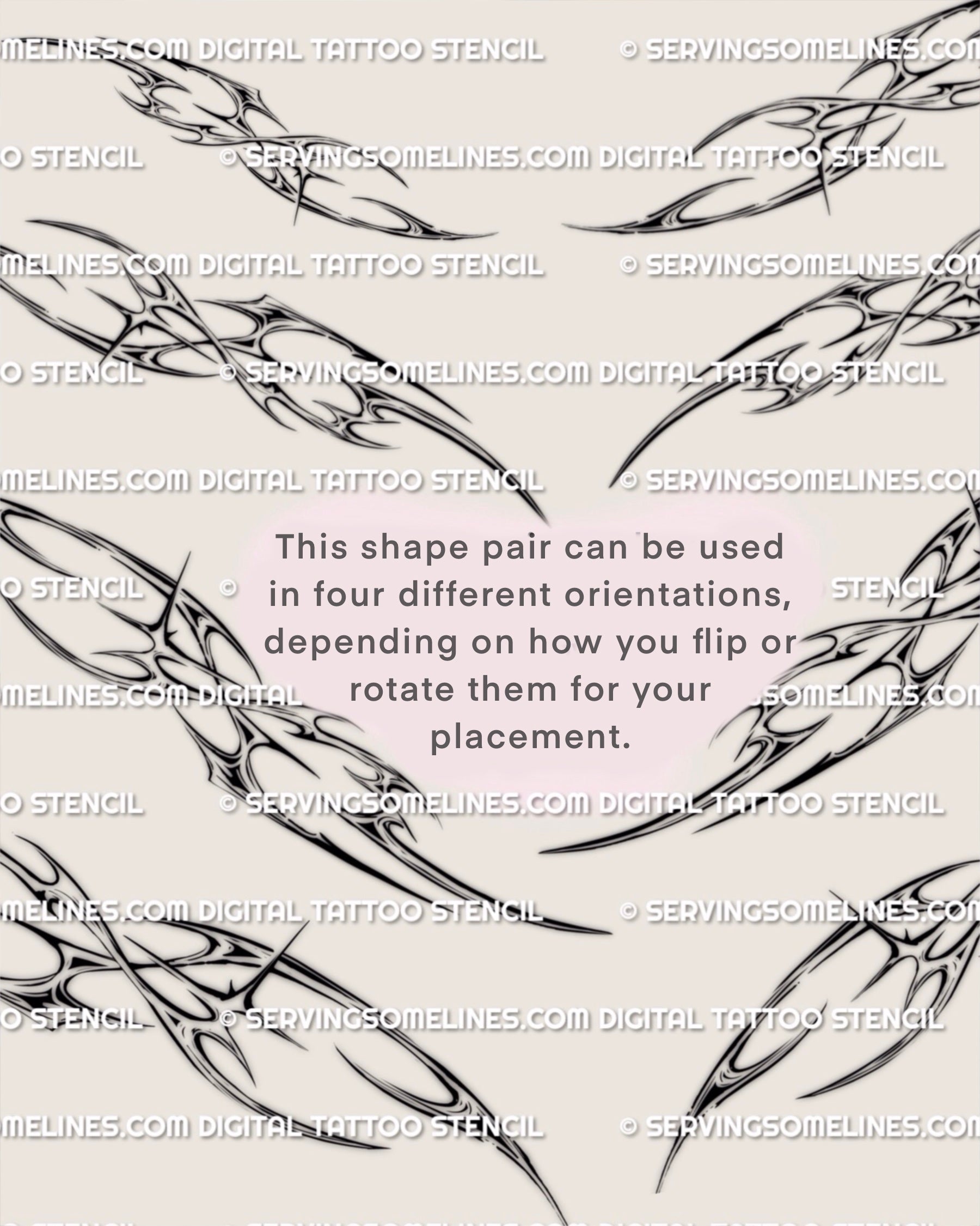 four cyber tribal collarbone tattoo variants shown as mirrored and flipped options, detailed cybersigil outline designs