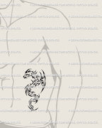 Cyber tribal flaming dragon tattoo stencil displayed on mens side stomach placement as a compact digital design