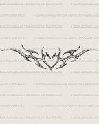 Digital cyber tribal heart tattoo design in clean line art, symmetrical spiked wings and modern feminine style ready for printable stencil use. 