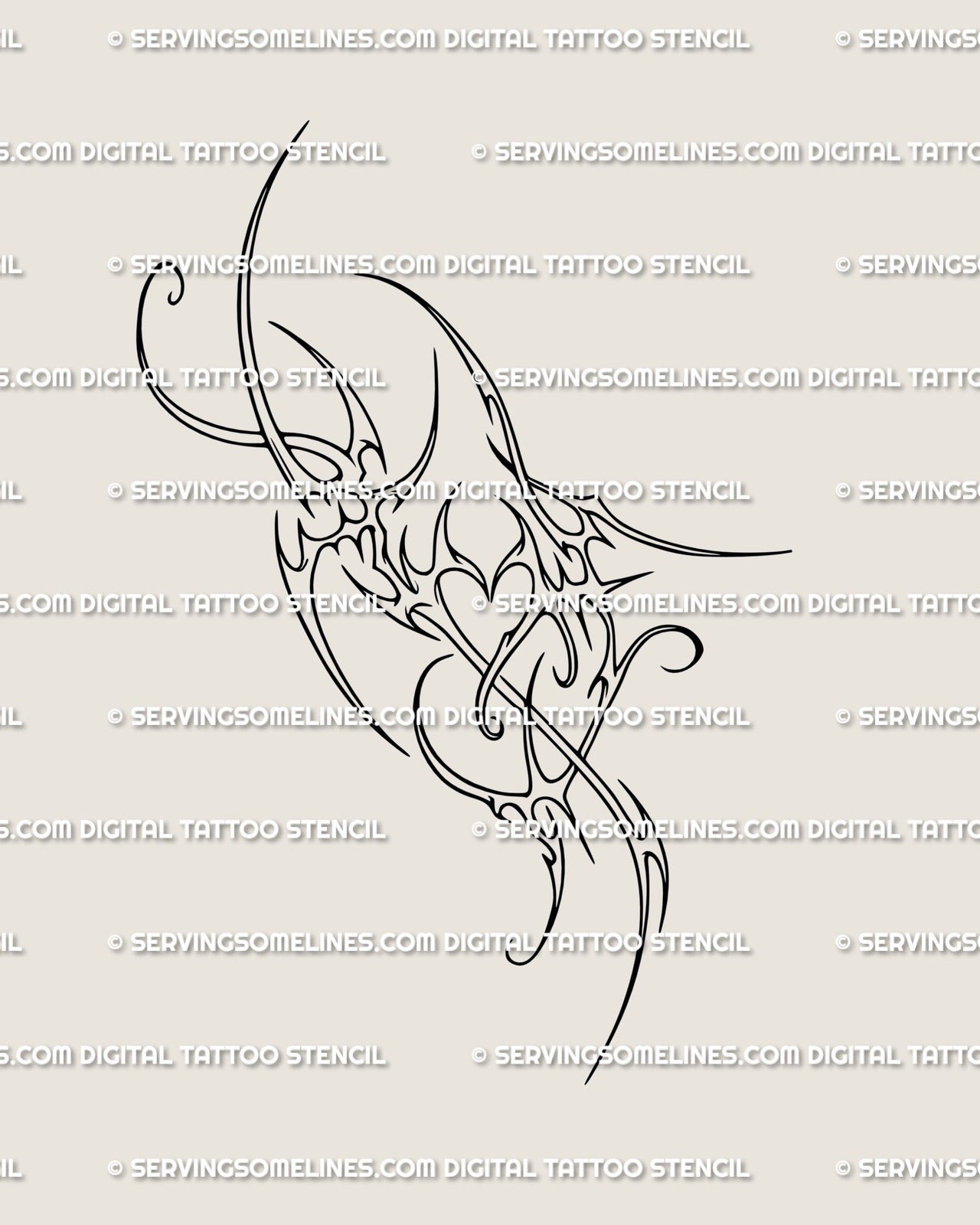 NeoTribal Heart Tattoo Stencil | Linework Ribs & Side Breast Design ...