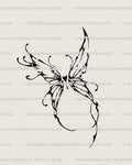 Cyber tribal heart wing tattoo stencil design, small symbolic wing tattoo with heart center and printable PNG JPG PDF files.