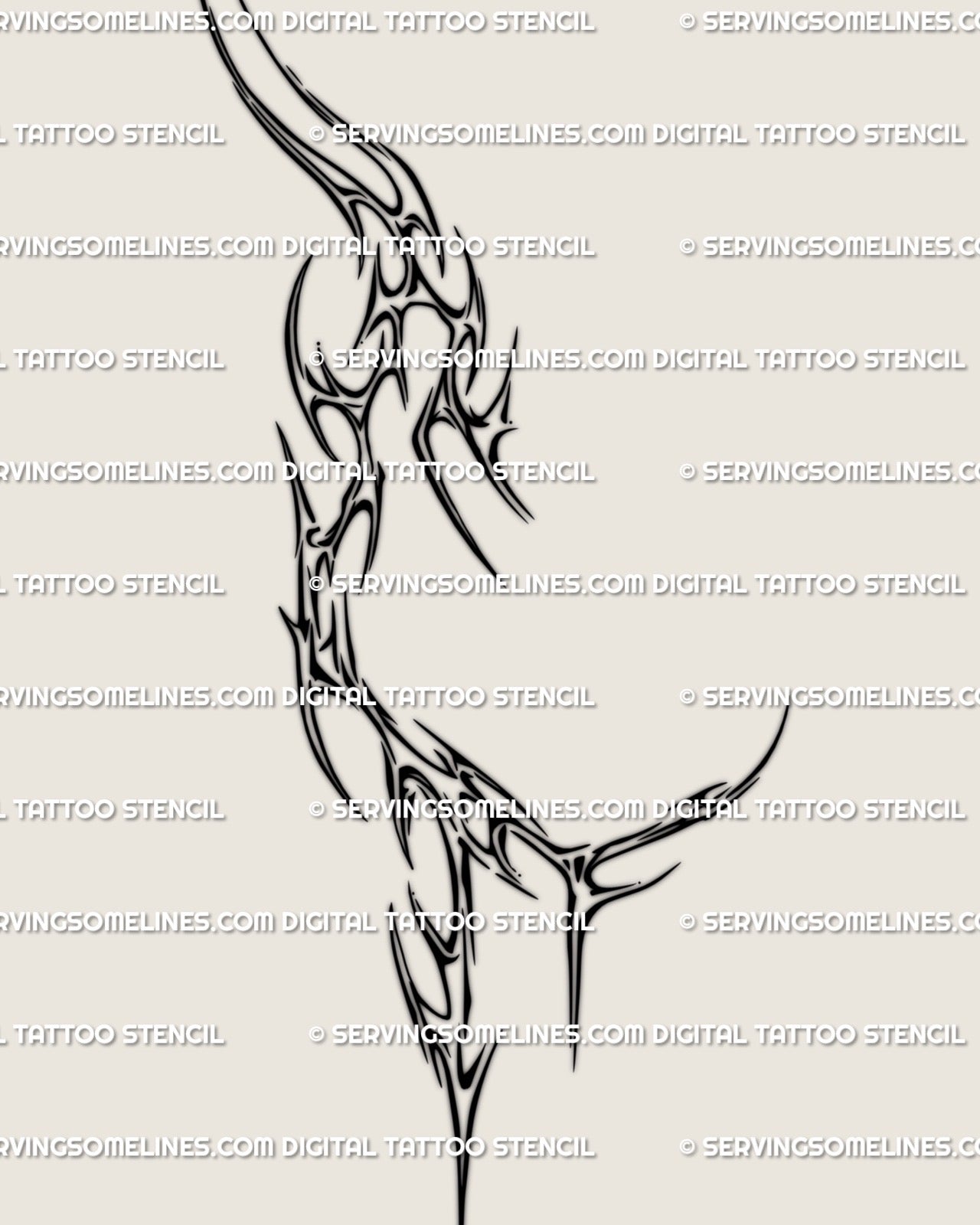 Printable cyber tribal knee tattoo design showing sharp blackwork flow and abstract symmetry, ready for stencil use on leg or knee.