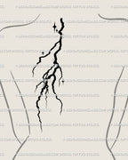Cyber tribal lightning and stars tattoo on back shoulder, futuristic thunderbolt flash with grunge punk tone. 
