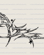 cyber tribal rib tattoo stencil with abstract heart and star curves, delicate cybersigilism lineart for feminine torso placements in blackwork style