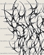 Cyber tribal sleeve tattoo stencil design template with spiky neotribal shapes, dotted details, and printable layout