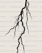Close-up of cyber tribal thunder tattoo art showing detailed bolt lines, ornamental storm flash in minimalist gothic style for tattoo stencil use.