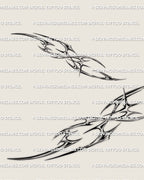 cybersigil collarbone tattoo stencil set with two detailed tribal shapes for left or right chest placement