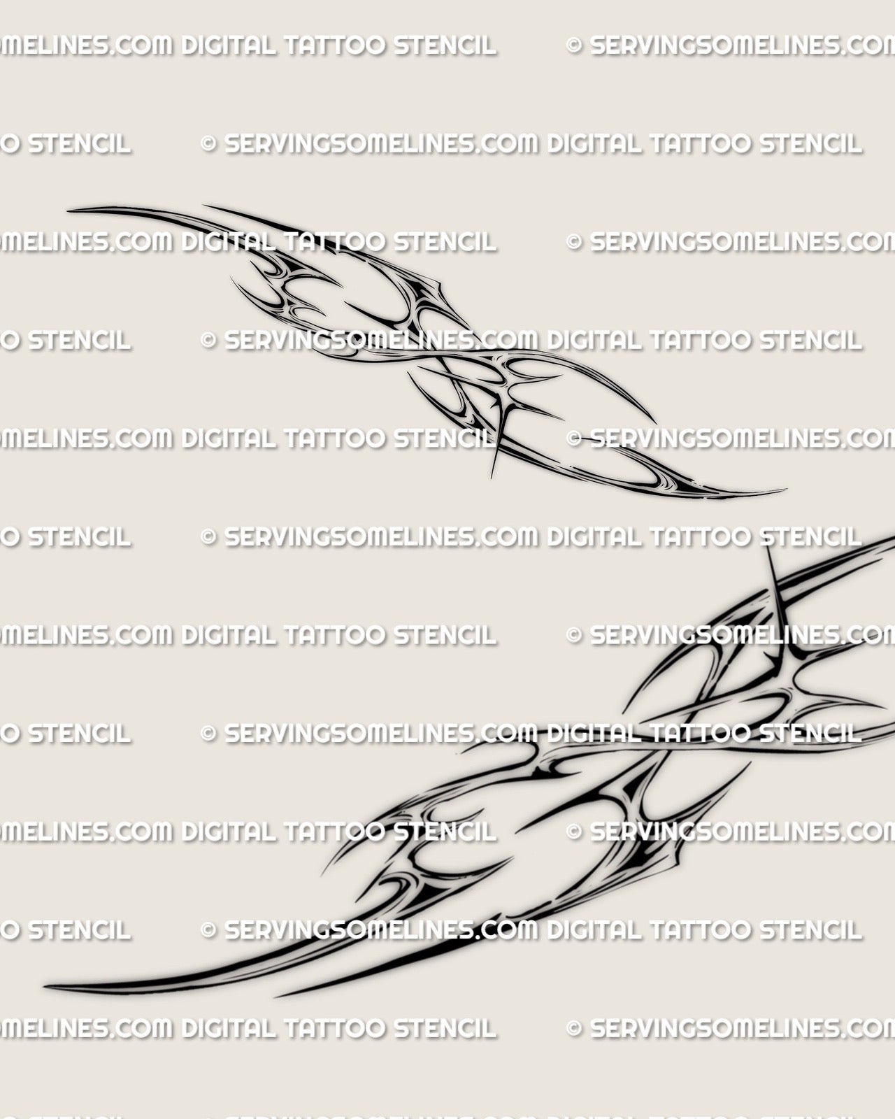 cybersigil collarbone tattoo stencil set with two detailed tribal shapes for left or right chest placement
